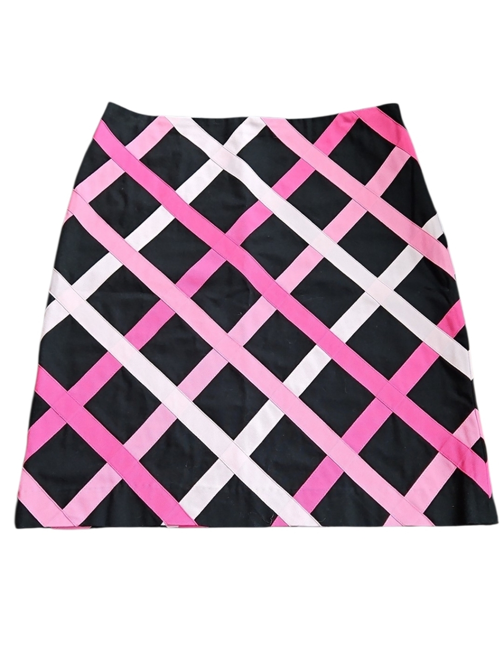 ABR New York Black Pencil Skirt with Pink and Light Pink Lattice, Size 6